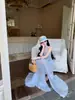 Vestido Único y Súper Bonito de Estilo Francés con Cuello Halter, Diseño de Nicho de Verano, Hermoso e Impresionante Vestido Largo de Hada