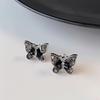 Pendientes de Mariposa con Cristales de Zircón Negro 2024 Nuevo Verano Lujo Ligero Pendientes Largos Pendientes de Tuerca de Plata de Ley