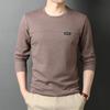 Camiseta de Manga Comprida de Gola Redonda para Homens de Meia-Idade de Trinta Anos, para Negócios, para o Dia a Dia, Bordada, Cor Pura, para Primavera e Outono, para Usar por Baixo