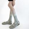 Nuevos calcetines de algodón para pantorrilla de miu de primavera y verano con encaje vertical y costuras de encaje, blancos, combinan con todo, calcetines de felpa grises