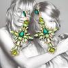 Pendientes de cruz de diamantes de imitación de colores, de lujo, exagerados, ligeros y coloridos, con personalidad y temperamento, con inserción de aleación hueca, para mujer.