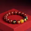 Pulsera de Cinabrio Crudo con Arena de Cristal Translúcido, Diseño de Dios de la Riqueza de Cinco Vías, Pulsera Unisex, Joyería de Regalo para Año de Nacimiento al por Mayor