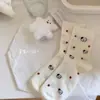 (Malha Respirável~Filhote Fofo! ) Meias Listradas com Bolinhas Finas Fofas de Meia-Calça Verão Brancas Meia Feminina Ins