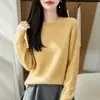 Top de Capa Base de Punto 100% Lana Pura Otoño/Invierno para Mujer, Engrosado, Cuello Redondo, Trenzado Lateral, Holgado, Suave, Pegajoso, Suéter Cálido