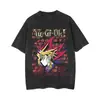 Yu-Gi-Oh! Faraó Anime Mercadoria Jogo Sombrio Lavado Vintage Algodão Camiseta Manga Curta Roupa de Verão Novo Estilo Europeu e Americano
