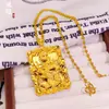 Colgante Cuadrado Hueco de Latón Dorado con Relieve de Dragón para Hombre, Conserva el Color, Colgante Audaz y Único con Forma de Dragón Zodiacal