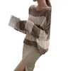 Top de punto coreano retro a rayas con patrón trenzado, manga corta y larga, protector solar, diseño holgado y fino para mujer, algodón