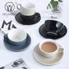 Juego de tazas de café con esmalte de color, taza y platillo de café de cerámica negra, estilo nórdico simple, para oficina y cafetería.