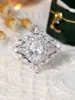 Anel de Floco de Neve com Diamante e Pedra Principal Oval Vintage Estilo Europeu, Anel Robusto Multicamadas Totalmente Cravejado com Diamantes, Joias Estilo Palácio para Atacado