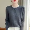 Atacado Transfronteiriço Primavera e Outono Gola Redonda Feminino Manga Longa Tricô em Ponto Trançado Cardigan Top, Peça de Roupa Externa Versátil Estilosa, Suéter Camada de Base