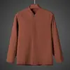 Camisa de Manga Larga Retro con Botones Estilo Chino Zen para Hombre Primavera/Otoño Nueva Ropa China para Hombre Cuello en V Casual Color Liso