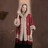 Capa de Invierno para Mujer con Forro de Lana, Engrosada, Cuello Grande de Piel, Capa con Capucha Roja de Copos de Nieve para Año Nuevo