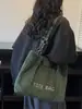 Nova Moda 2025 Bolsa Tote Feminina Bordado de Letras Versátil Casual Veludo Cotele de Grande Capacidade Ombro Bolsa para o Dia a Dia