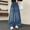 Calça Jeans Feminina Outono 2026 Nova Moda Versátil Calça Wide Leg para Crianças Maiores, Roupa Infantil para Meninas, Calça para Alunos do Ensino Fundamental