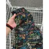 Pantalones Cortos de Punto Estilo Graffiti para Hombre, Verano Finos de Marca de Moda con Estampado de Letras, Pantalones Cortos de Cinco Puntos Retro para Vacaciones en la Playa