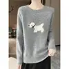 Nuevo Suéter de Lana Pura de Cuello Redondo Holgado para Otoño 2025 Jacquard de Perro Que Reduce la Edad Holgado Casual Versátil Suéter Pulóver