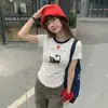 Preço Real, Fotos Reais # Camiseta Manga Curta Color Block com Gola Redonda e Estampa de Letras e Gatinhos para Mulheres Novo Estilo Verão 2026 Camiseta Top