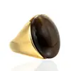 Anillo de acero inoxidable para hombre europeo y americano anillo de acero de titanio obsidiana natural al por mayor en stock