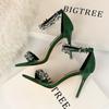 Sapatos de Salto Alto Sexy Casual com Strass Sapatos Femininos Stiletto Cetim Bico Aberto Sandálias de Salto Alto com Tira de Strass para Mulheres Usarem ao Ar Livre