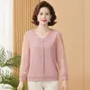 Nueva moda de otoño para madres de mediana edad: camiseta holgada, top de punto de gasa de manga larga para mujeres de mediana edad y mayores