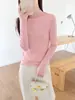 Camiseta interior de lana fina Yangzi para mujer, otoño e invierno, ajuste ceñido, color rosa, suéter de punto con cuello semi-alto