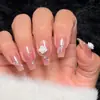 Té de Miel de Rosa Transfronterizo Trapezoidal Largo Rubor Uñas Portables Uñas Postizas Manicura Removible Parches Venta Directa de Fábrica