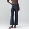 Jeans de Invierno para Mujer, Denim Lavado Elástico en Cuatro Direcciones, Ligeramente Acampanados, Cintura Alta, Forro Polar, Gruesos, Pantalones Cortos 8196H