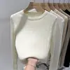 Suéter de malha redondo com ombros normais, modelagem slim e design cuidadoso para mulheres, com toque outono/inverno, suéter base macio e aderente, top pequeno para usar por baixo