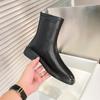 2026 Novo Estilo Botas Chelsea Quadradas para Mulheres, Botas Curtas Marrons Estilo Britânico, Botas Elásticas Forradas com Lã, Botas de Couro Bovino Slim, Solas Planas