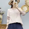 Camisa de manga larga para mujer con forro de gasa de algodón de doble capa, con un diseño artístico estilo francés que te hace lucir más joven, es suave, amigable con la piel, transpirable y está hecha de algodón puro para un ajuste relajado.
