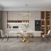 Mesa de Jantar e Cadeiras Modernas Simples para Casa Restaurante Ardósia Brilhante Combinação de Aço Inoxidável Apartamento Pequeno Mesa de Jantar Retangular Nórdica