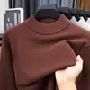 Camiseta Básica de Punto Moderna y Sencilla para Jóvenes y Personas de Mediana Edad, Otoño e Invierno 2025, Cuello Semi Alto, Color Sólido, Versátil, Tejido de Punto de Manga Larga