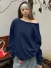 Loja Independente Moda Feminina Casual Outono/Inverno 2026 Moletom Versátil Soltinho de Manga Longa Off-Shoulder em Estoque