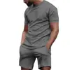 Traje de Dos Piezas de Verano para Correr y Fitness: Top de Camiseta de Manga Corta con Estampado de Puntos Cruzados + Shorts de 5 Puntos de Color Liso