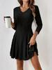 Vestido Popular Amazon Europeu e Americano Transfronteiriço Linha A 2025 Moda Outono e Inverno Saia Tricotada Linha A Vestido de Manga Comprida