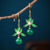 Moda Nacional Verde Esmeralda Palacio Hanfu Pendientes de Orquídea Antiguos Nuevo Estilo Chino Pendientes de Gancho para la Oreja Combinables Ropa Antigua Pendientes de Cheongsam