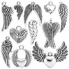 Set de 11 piezas de colgantes serie alas de corazón plateadas, dijes vintage de aleación para manualidades, para pulseras, llaveros y accesorios