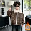 Ropa de Invierno para Niños Chaqueta de Cuero Forrada de Piel de Conejo Estilo Coreano Chaqueta de Motocicleta Gruesa Atractiva para Niños Ropa Exterior para Bebés y Niños Pequeños Comercio Exterior