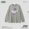 Camiseta Personalizada de Manga Longa 100% Algodão com Lavagem Vintage, Estampa de Strass, Malha Lisa de Fio Duplo, Corte Solto, Atacado