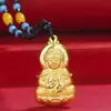 Pingente de Guanyin Buda em jade com incrustação de ouro Pingente de ouro espesso 4D Bolsa de ouro Buda Maitreya de jade Pé de Guanyin Ouro corajoso atacado