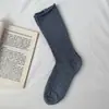 Meias de Outono e Inverno Estilo Coreano Meias Cinzas de Cano Médio Simples Versáteis Meias com Babados Algodão Puro Meias Longas Femininas Zhuji Meias Atacado