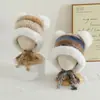 Gorro de Protección Auditiva para Niños con Rayas de Color Degradado y Orejas de Oso, Gorro de Punto Forrado de Felpa Estilo Lei Feng para Bebé, Gorro a Prueba de Frío para Otoño e Invierno