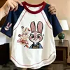 Camiseta Manga Curta Color Block 100% Algodão Infantil T2026 Verão Nova Estampa Cartoon Estilosa Versátil Camisa Básica para Crianças Maiores