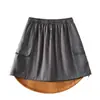 Falda Corta de Estilo Workwear Americano de Cintura Alta con Cordón Elástico en la Cintura, Corte A, Adelgazante, Anti-Exposición