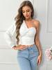 Amazon Transfronterizo Ropa de Mujer Ins Diseño Único Europeo y Americano Camiseta Otoño e Invierno Irregular Nicho Manga Larga de un Solo Lado