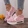 Sapatos Individuais para Mulheres, Mocassins de Verão, Sapatos Femininos de Renda e Malha Tamanho Grande, Salto Alto Casual Slip-on, Aumento Interno Sapatos Femininos para Exportação