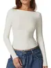 Tops Estilo Europeu e Americano, Camisetas de Manga Comprida com Decote Redondo e Costas Nuas, Camisetas Básicas Estilo Desejo Puro Verão Garota Quente para Mulheres, Roupa Íntima Estilo Garota Quente