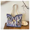Bolso Tote de Moda con Estampado de Letras para Mujer, Gran Capacidad, Bolso de Hombro Casual con Dibujos Animados, Bolsa de Compras