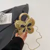 Bolso de Mano de Acrílico Metálico de Moda, Bolso de Noche de Mariposa de Lujo Brillante con Pedrería, Bolso Cruzado con Cadena