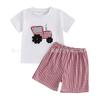 Conjunto de Verano para Bebé Niño Camiseta de Manga Corta Bordada con Coche y Shorts a Cuadros